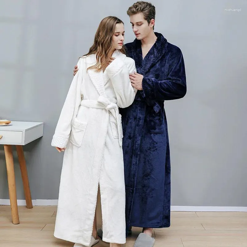 Women's Sleepwear Women Ladies Luxury Long Bath Robe Dressing Gown Flannel Fleece Soft Bathrobe Men Coral Velvet Plush Thickened Couple