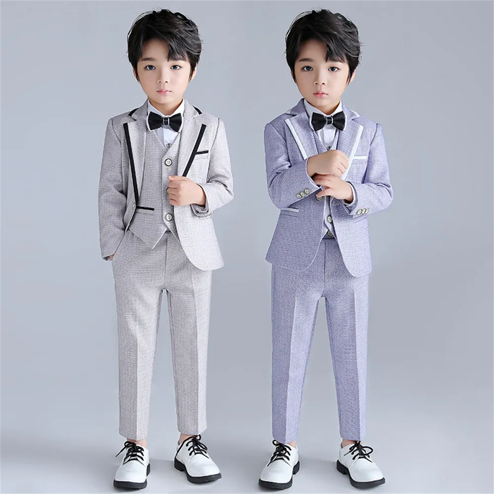 Traje de terno infantil da moda xadrez de terno de aniversário gify meninos formais de terno de meninos 4 peças um botão de manga comprida