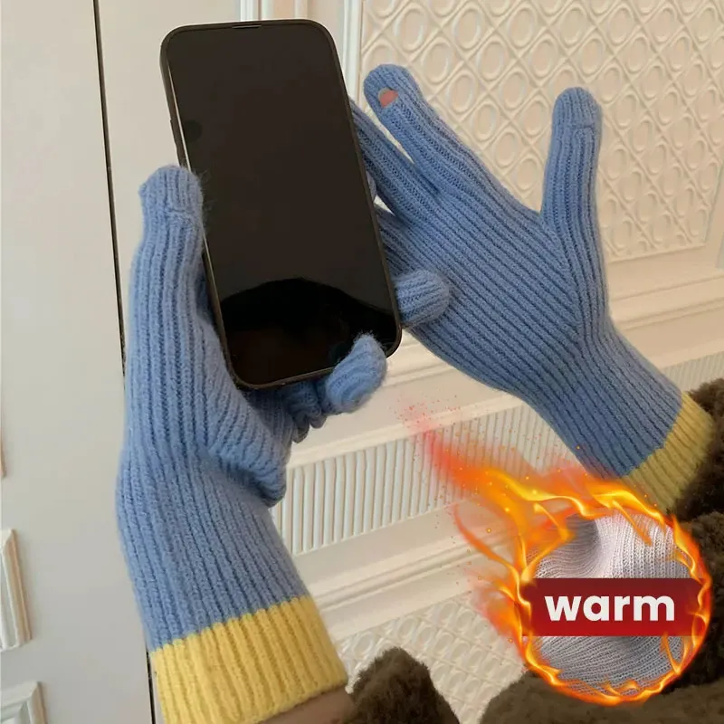Gants à écran tactile pour jouer au téléphone femme hiver épaissis tricot chaud extension en plein doigt ski extérieur y2k 231222