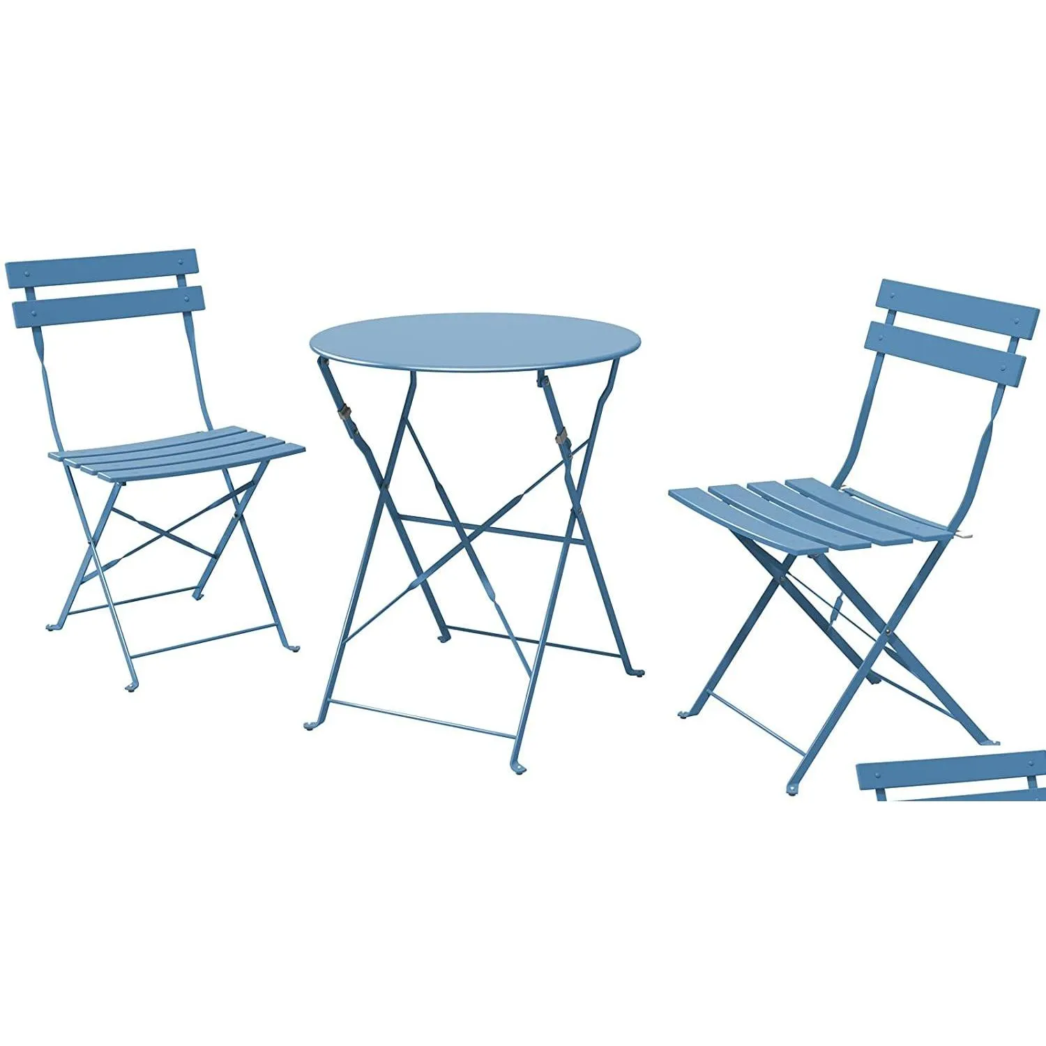 Gartensets Sr Steel Patio Bistro Set Klappende Outdoor -Möbel 3 Stück faltbarer Tisch und Stühle graue blaue Drop Lieferung Home DH2OY