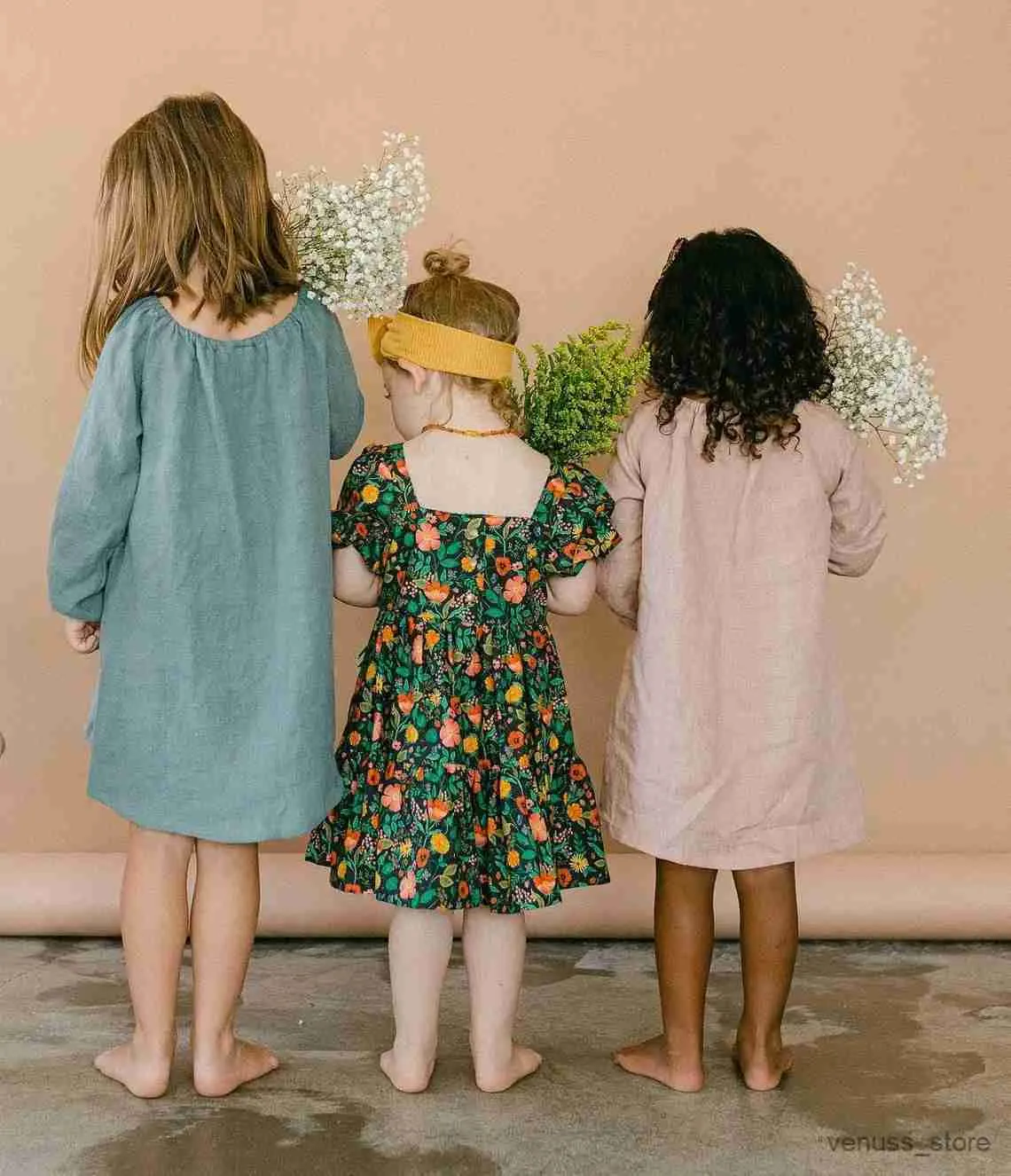 Robes de fille printemps automne bébé robe fille llittle filles manches longues coton robe pour enfants simple robe pour tout-petit vêtements de filles solides