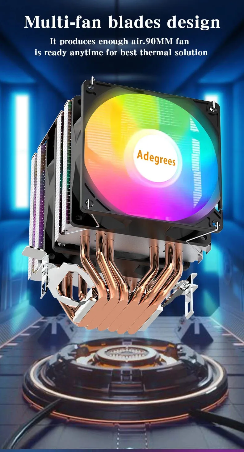 CPU Cooler 6 Heatpipes ARGB 4PIN PWM Processor Cooling Fan For Intel ...