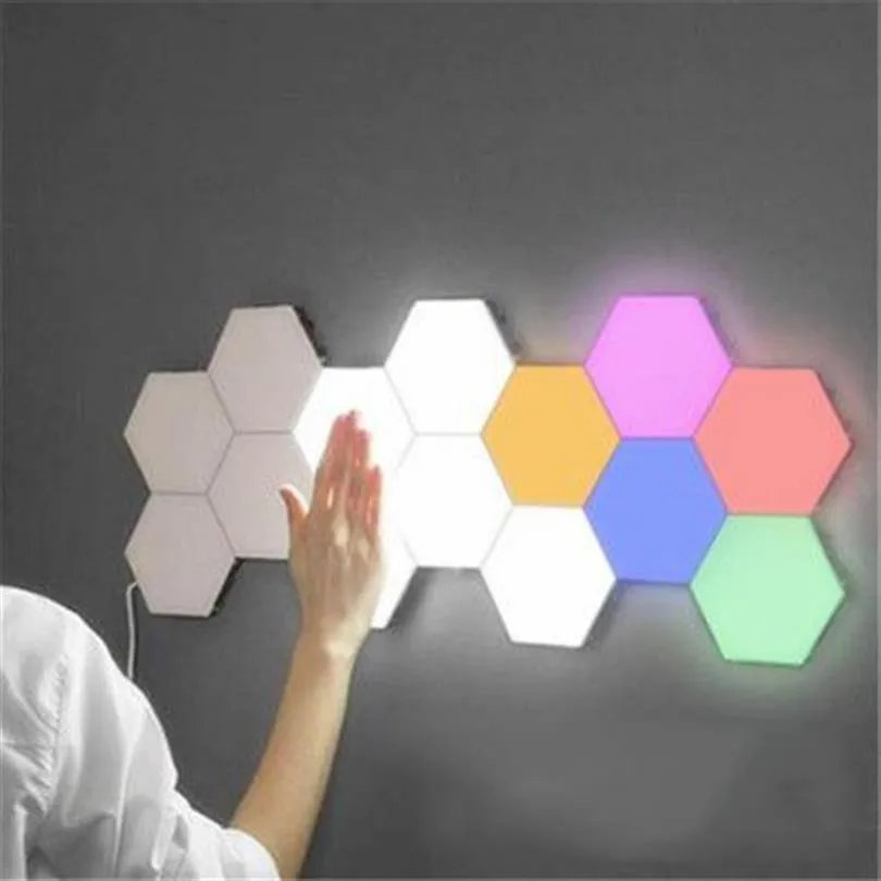 LED منتج Douyin Quantum Induction LAMP الخلفية اختياري ضوء ستة مصباح جدار مزخرف مطعم Honeycomb Contr2887