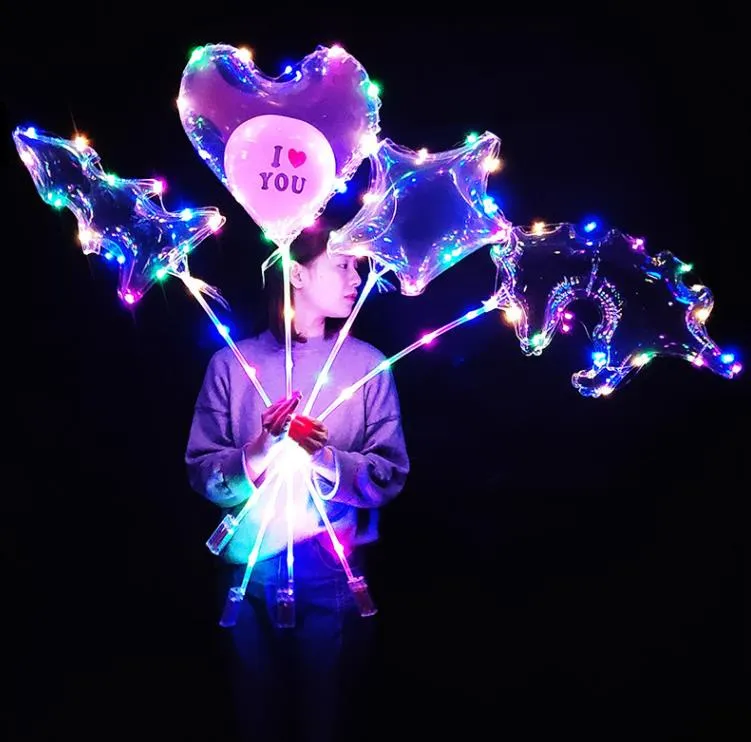 Led Bobo Luminous Balloon Transparent Colorful Lights Balls Chirstmas Wedding Party Decor Gifts Tree Unicorn Star Shape SN915