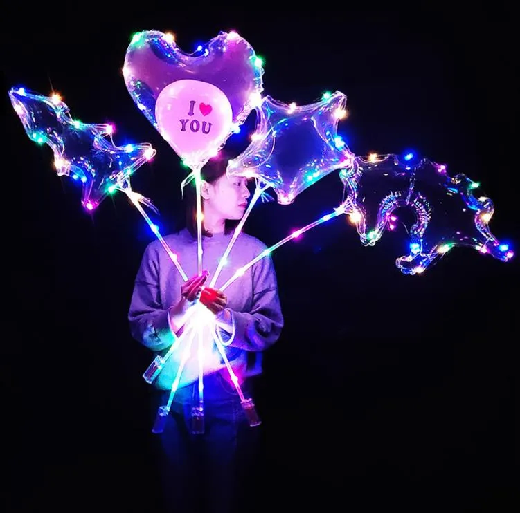 LED BoBo Luminous Balloon Transparent Colorful Lights Balls Chirstmas Wedding Party Decor Gifts Tree Unicorn Star Shape SN915