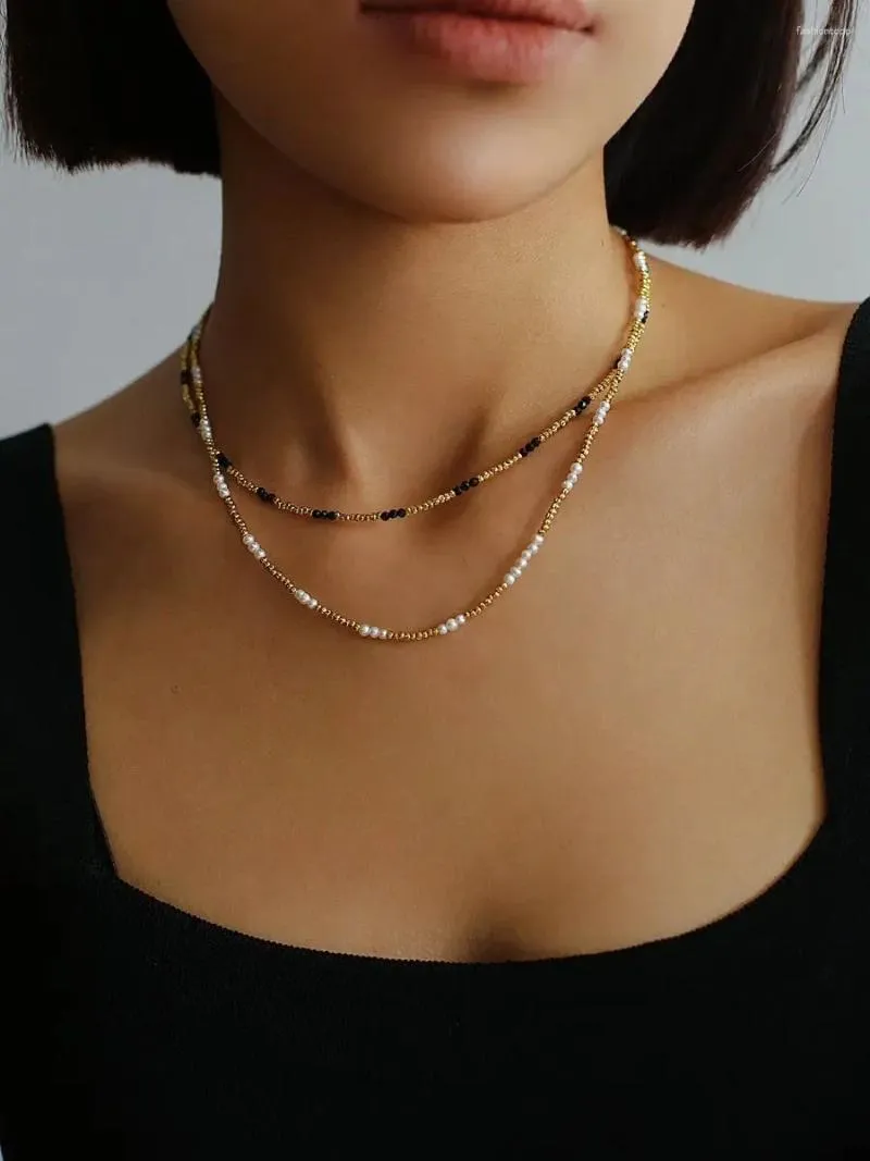 Colliers de pendentif Ins Black Spinel Mini Perle Collier Perle Niche Luxur Luxur