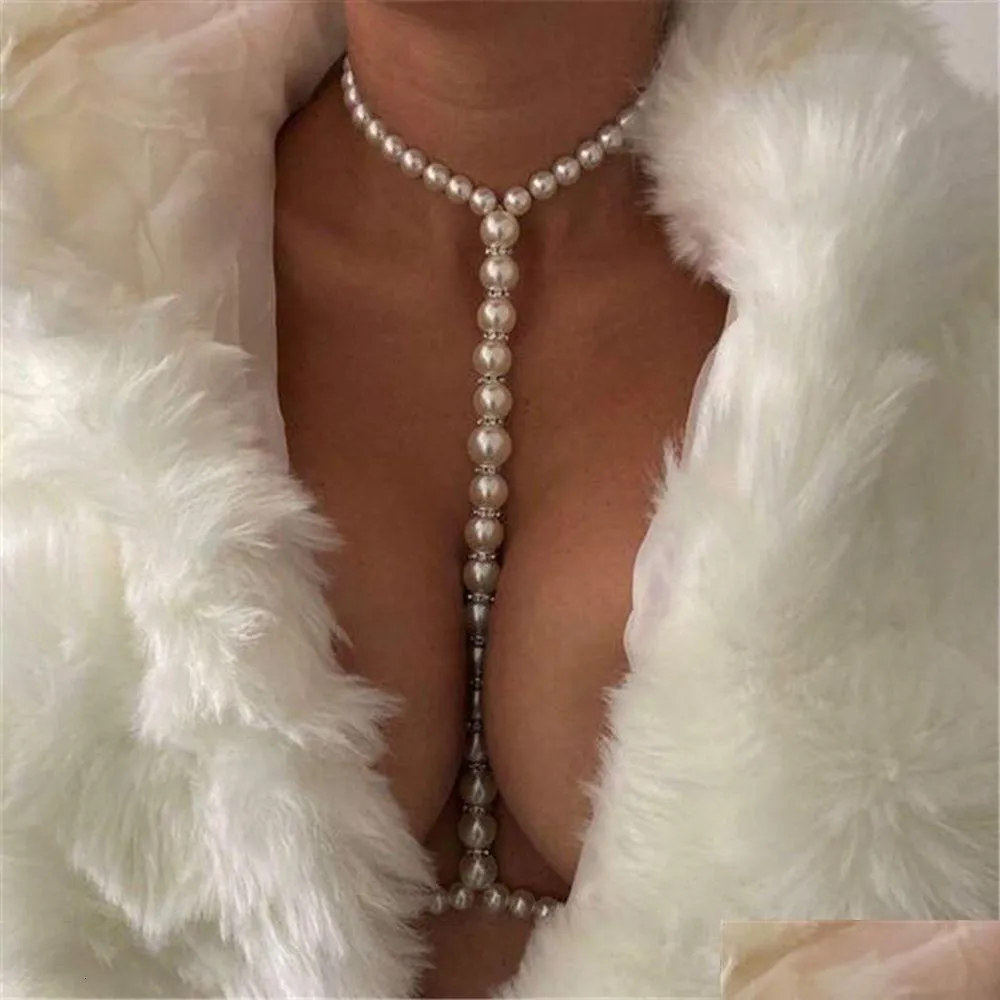 Cadeias de barriga Stonefans Fashion Pearl Body Chain Bra Bra Harness For Women Summer Y Biquíni Cristal Waist Beach Jewelr Deld Deliv Dhcvp