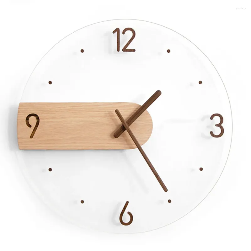 壁時計ノルディックスタイルのサイレントスキャン運動時計ソリッドウッドクリエイティブ12インチ直径黒いクルミの素材