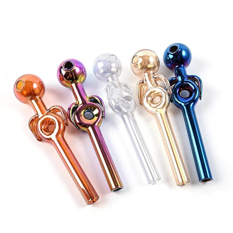 High Quality Glass Pipe Smoking Pipes Heady Pyrex Electroplate Oil Burner Bubbler Colorful Spin Tobacco Tools Free Type Hand Pipes Mini Dab Rigs