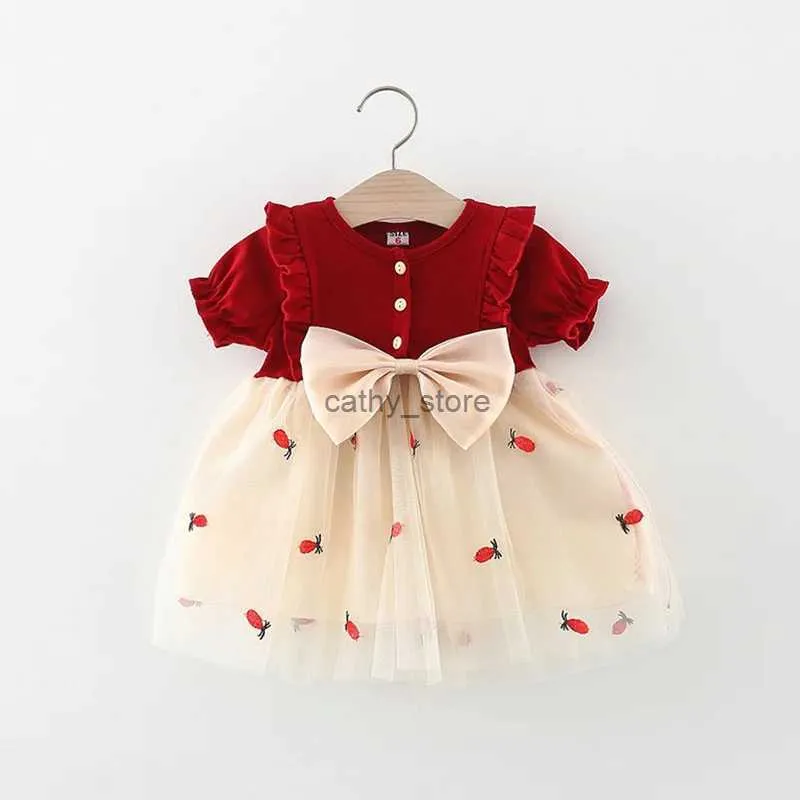 Girl's Dresses 0-36M Dresses for Girls Summer Short Sleeve Baby Girl One-piece Dress Cotton Lace Bow Toddler Clothes Birthday Party ClothingL231222