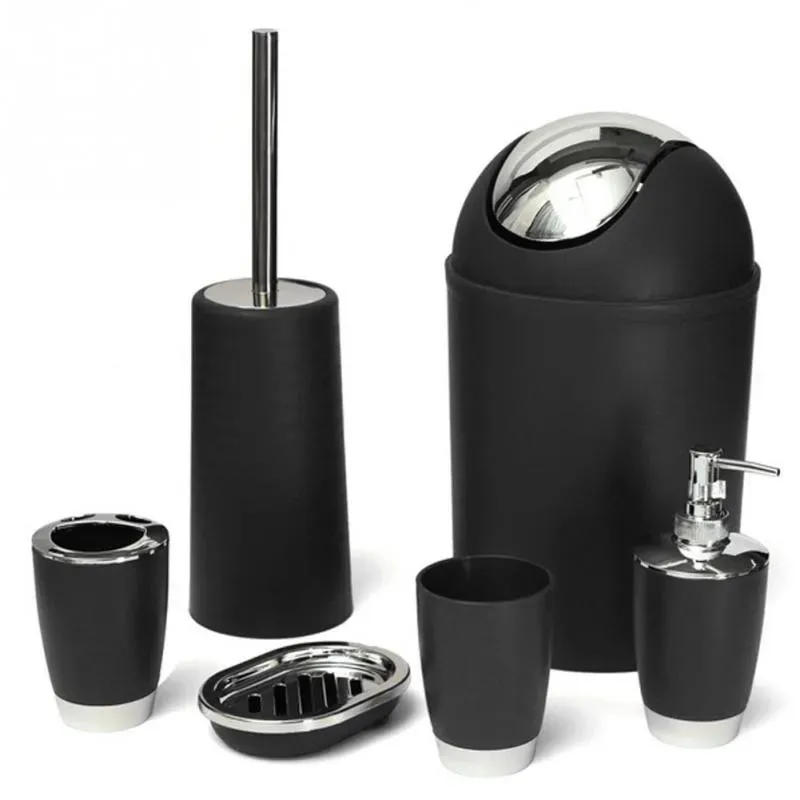 Set HOT Bathroom Accessories Sets 6Pcs/Set Bathroom Necessities Toothbrush Holder Toilet Brush Soap Dish Bin Cup Sprayer Bottle