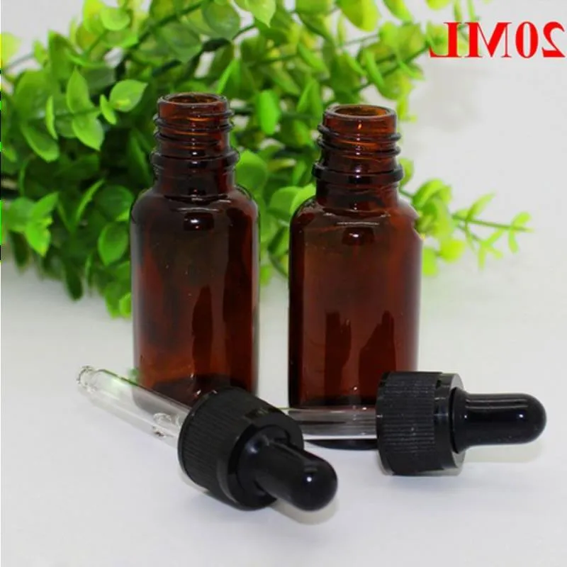 20 ml glazen fles Amber Oil Druppper flessen 20 ml ronde vorm lege E-vloeistoffles met zwarte dop voor etherische olie VGUFJ