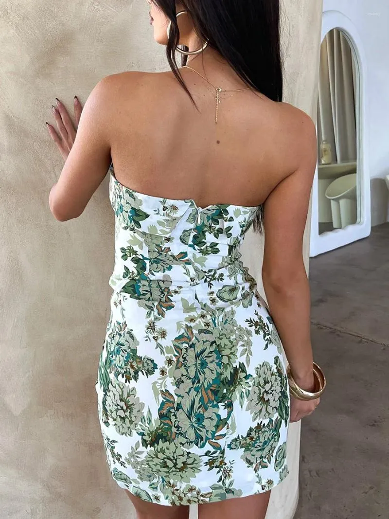 Robes décontractées Femmes S sans bretelles Robe florale imprimé sans manches à épaule à épaule Hem Bodycon Robe de fête courte