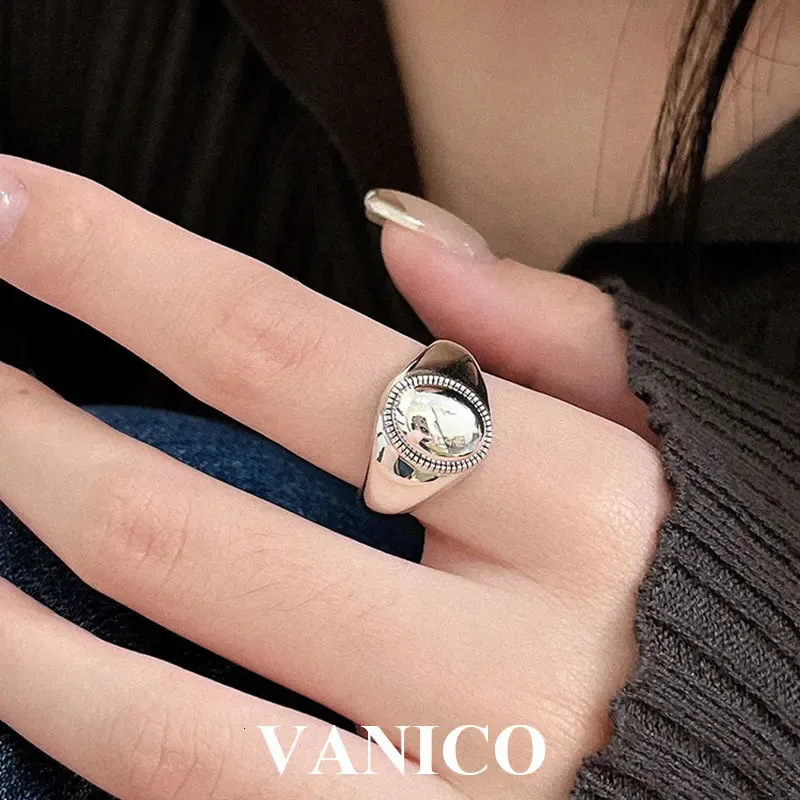 Anéis de casamento ring ring sinaliza oval sinalizador aberto 925 prata esterlina clássica unissex simples ajustável anel liso ajustável para mulheres e homens 231222