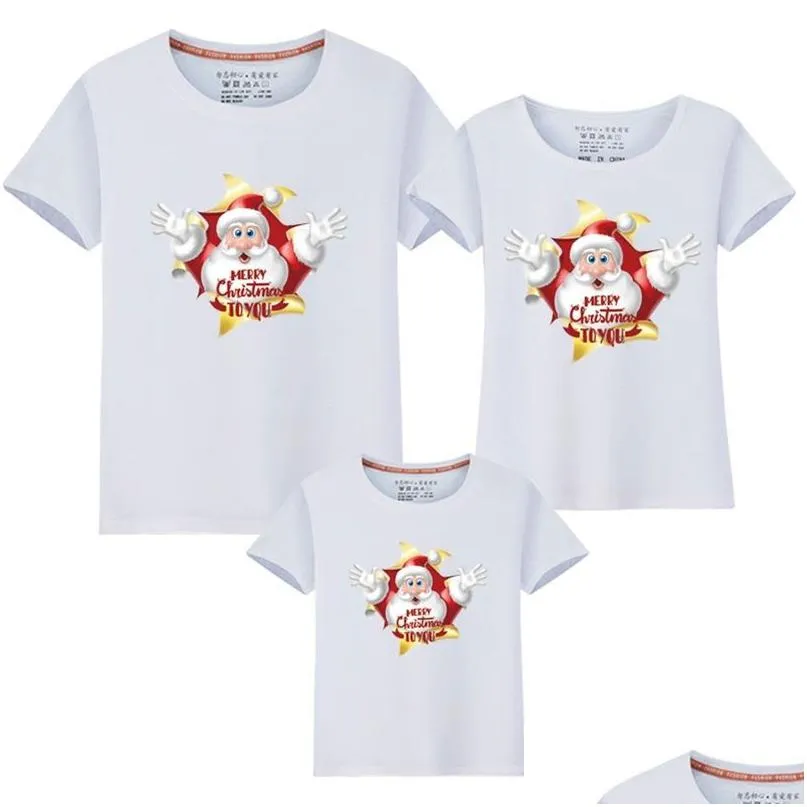 Aile Eşleşen Kıyafetler Tshirt Mom Dad T-Shirt Noel Geyik Baskı Anne Baba Bebek Kısa Kollu Gömlek Giysileri 210417 Damla Teslimat DHS43