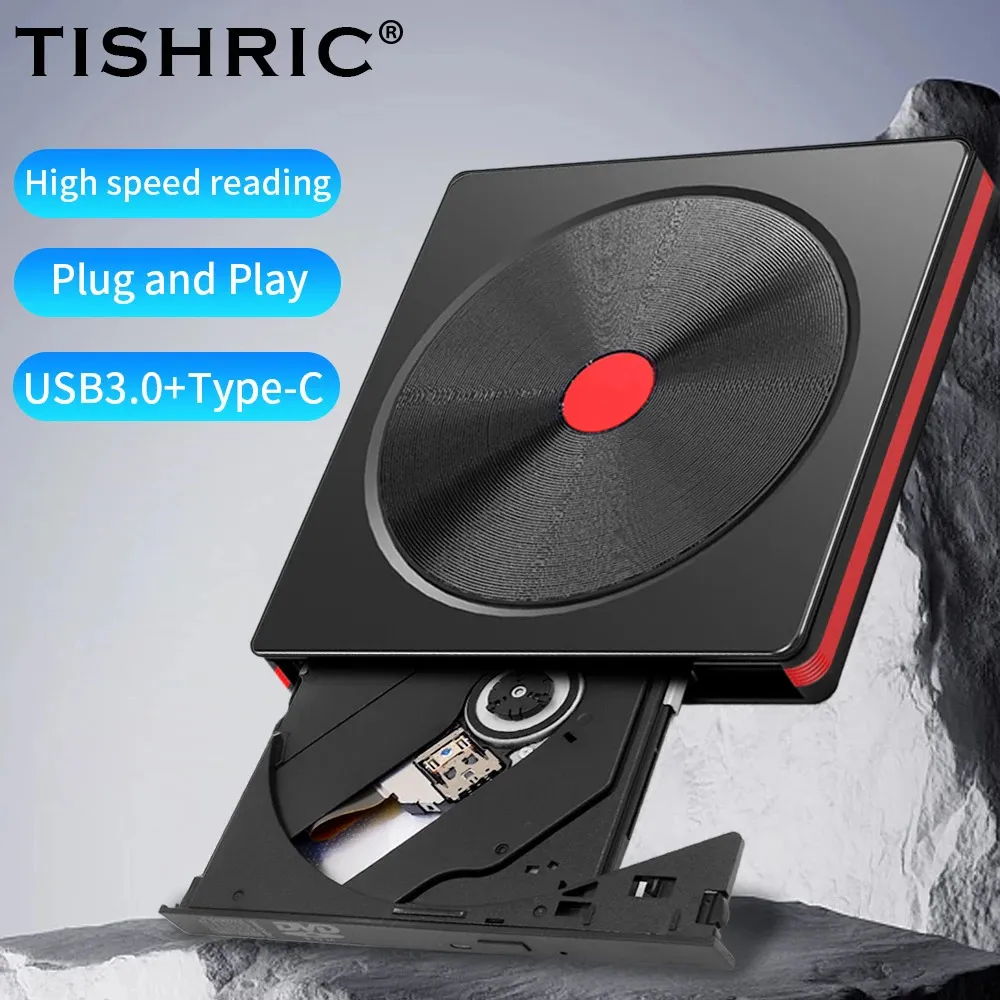 Tisric Portable zewnętrzny optyczny napęd DVD nieparzyste urządzenie HDD CD DVD odtwarzacz USB 3.0 Zewnętrzny czytnik CD na komputery stacjonarne laptopa 231221
