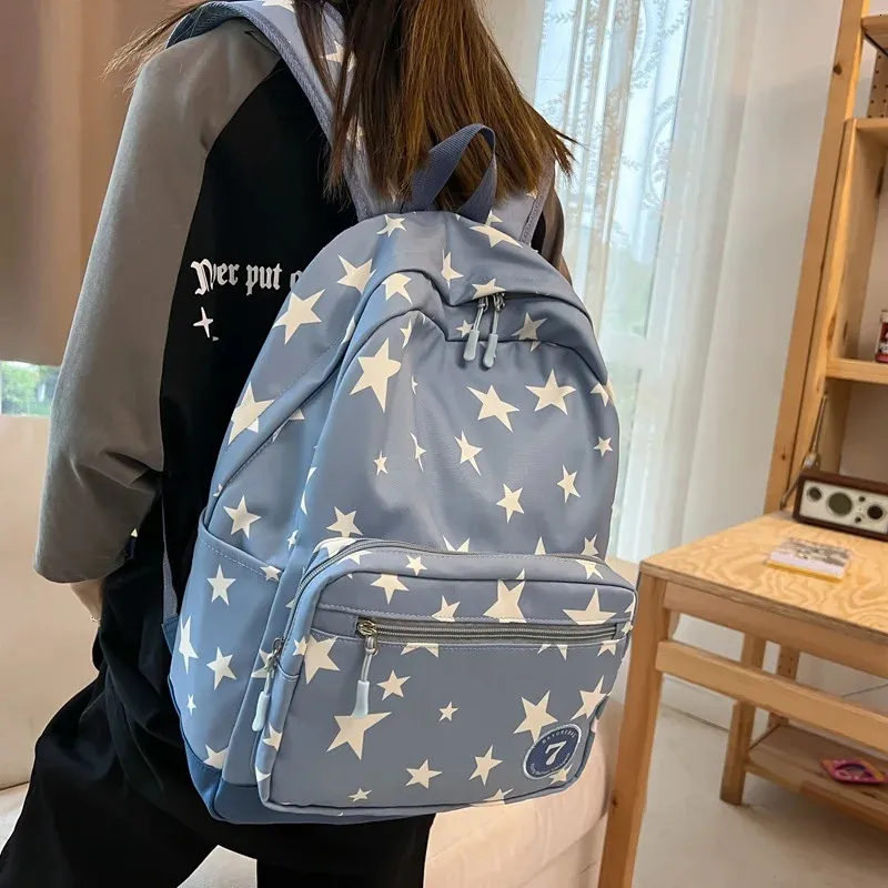 Tam yıldız naylon sırt çantası moda genç erkek ve kız okul çantaları genç yüksek kapakta omuz çantası kitap çantası 231222
