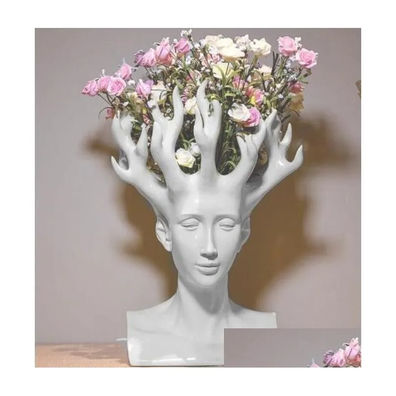 VASES MAN HEAD CERAMIC VASE VASE HOME DECOR TABLETOP MOVIOM ART DESINERクリエイティブドロップデリバリーガーデンDHFQA