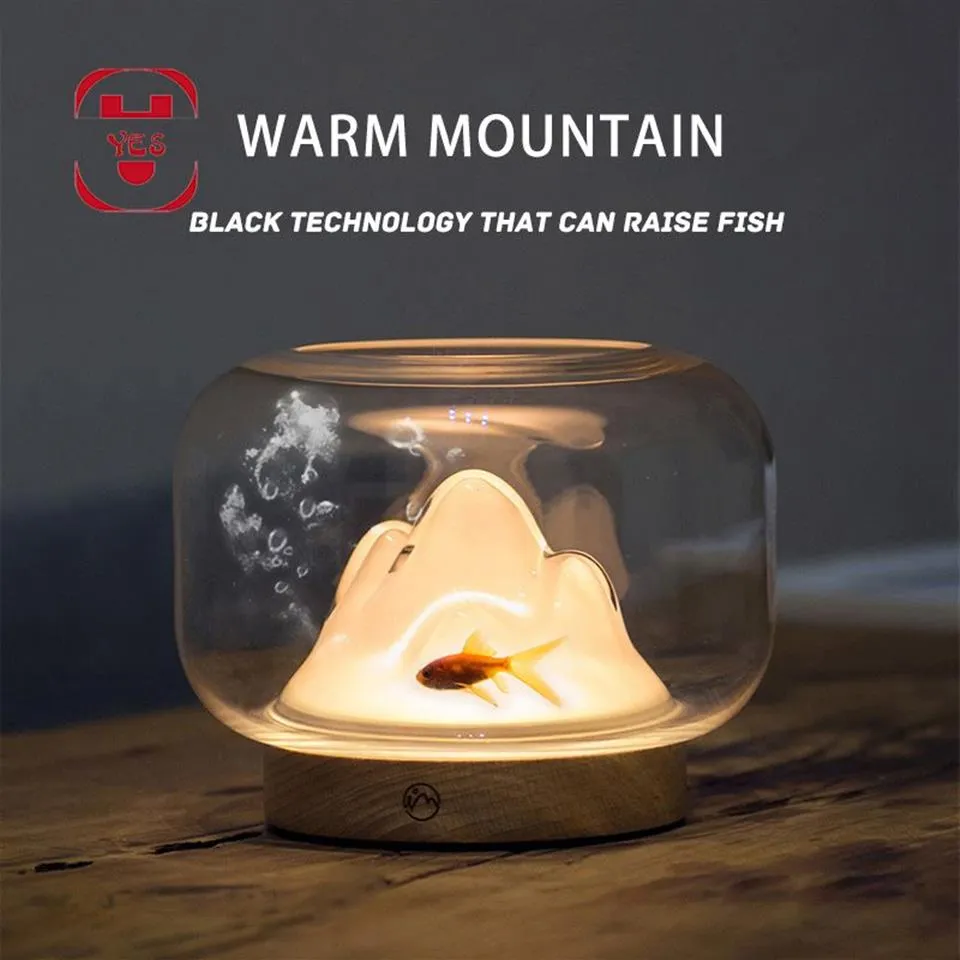 暖かいマウンテンナイトライトベッドサイドデスクトップテーブルランプブラックテクノロジー輝く水槽フラワーデコレーションジュエリーユニークギフト267A