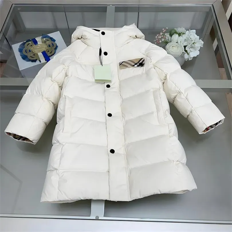 Casaco meninos inverno puffer para baixo casacos longos designer de moda com capuz forro xadrez crianças meninas meninos jaquetas bebê menina menino acolchoado casaco roupas