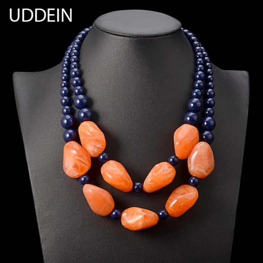 UDDEIN bohemian maxi necklace women double layer beads chain resin gem vintage statement choker necklace & pendant jewellery Y20072925