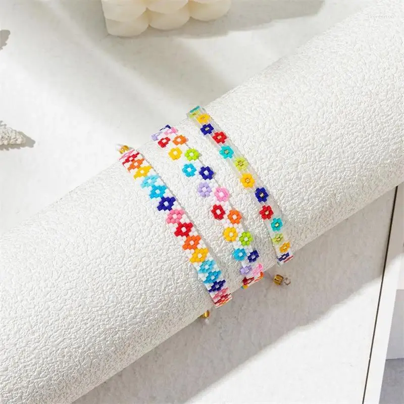 Strand Korean Sweet Colorful Flower Bracelets for Women Charme Flores de dupla face Miyuki Bread Bread Wedding Party Jewelry Gifts