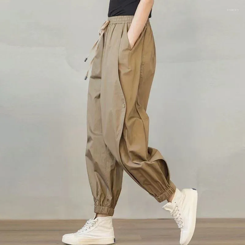 Kadın pantolonları Harun 9 noktalı gündelik çekiliş elastik bel ve iş için küçük bacak turp