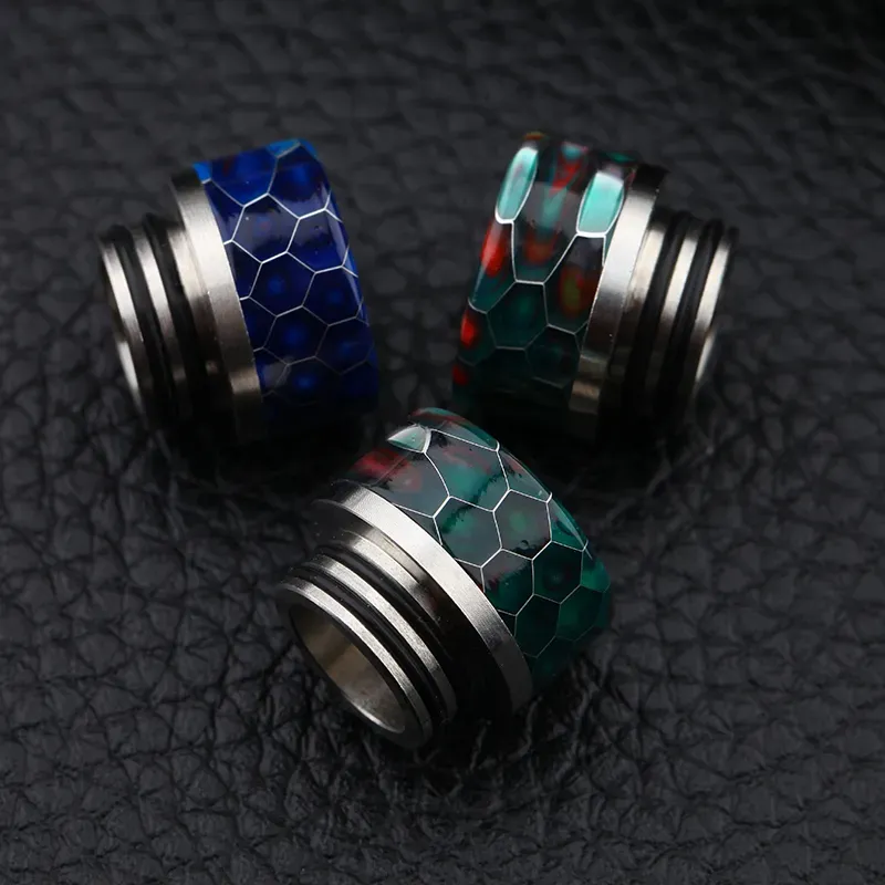 Snake Skin Grid Pattern 810 Thread Epoxy Resin Stainless Steel Drip Tips Wave Wide Bore SS Mouthpiece TFV8 TF12 Kennedy 24 Goon 528