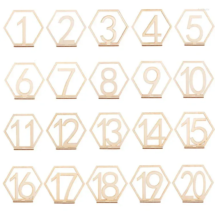 Party Decoration 1-40 Hexagon Numbers Träskyltar Bröllop Tabellnummer Trä Rustik engagemang Säteskylt med bas