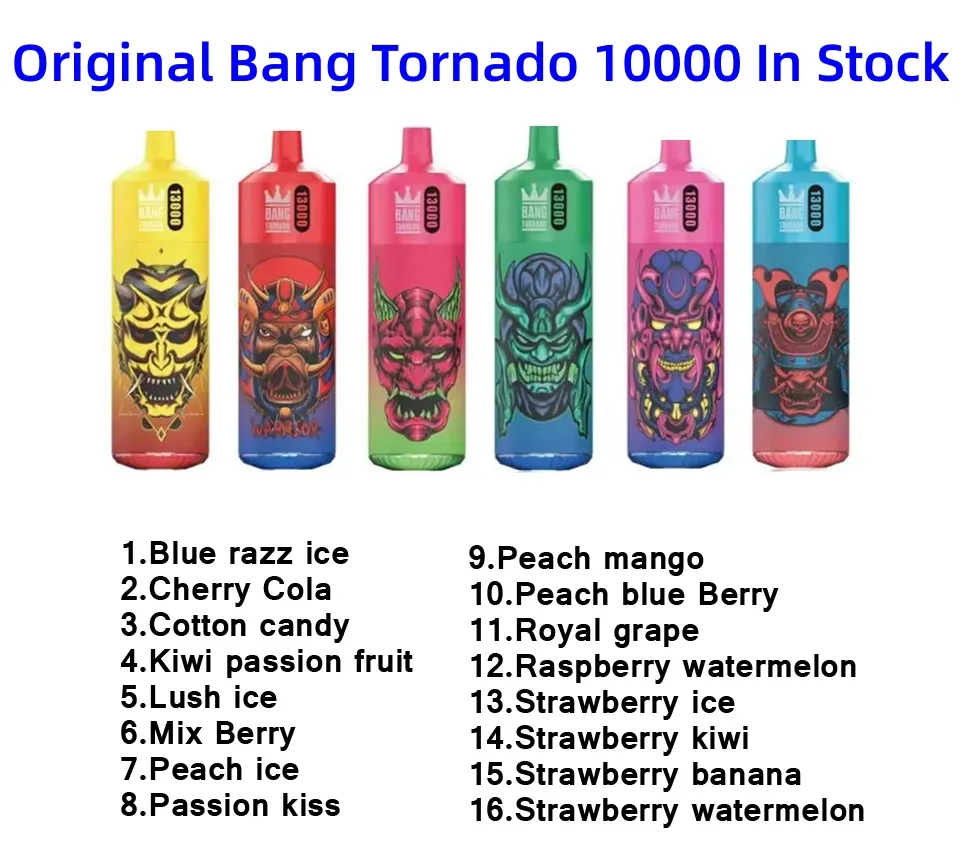 13K Puffs Vape Bang Tornado 13000 Puff Do jednorazowe Vapes Vapes Cewka do ładowania Emporacji E 23 ml E. Waporyzatory płynne 0% 2% 3% 5% 16 Smaki