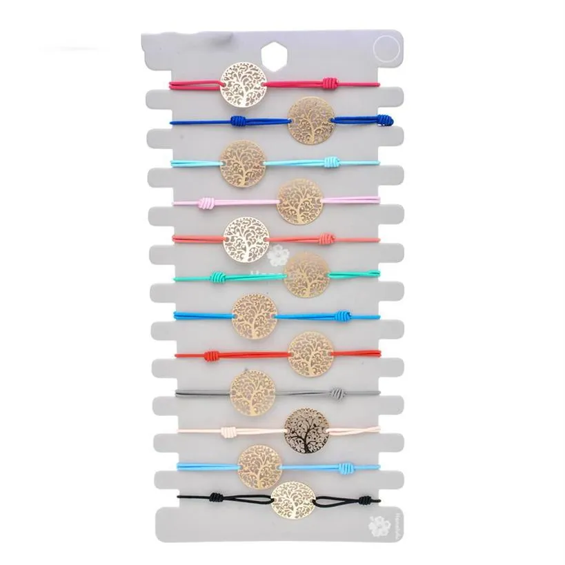 12pcs ensembles Gold Tree of Life Charms Bracelet Femmes Bracelets à chaîne de corde élastique Ajustement Ajustement