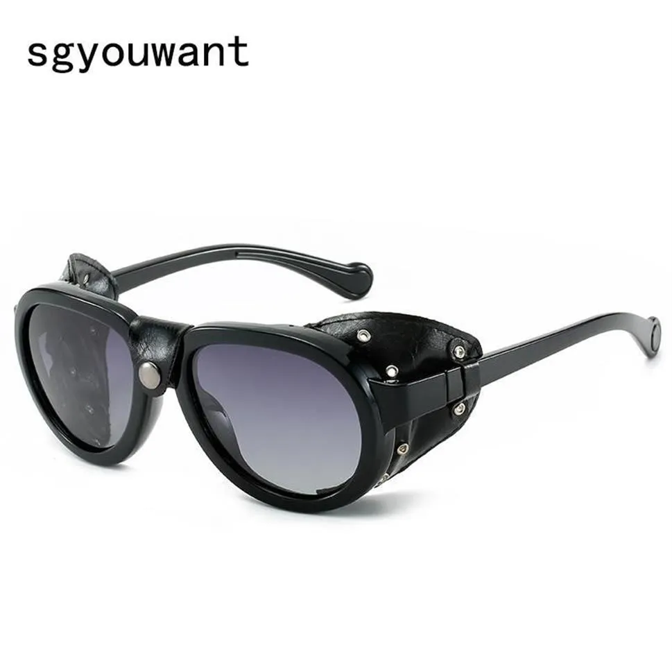 Sunglasses Sgyouwant Men Fashion Vintage SteamPunk Polarized Sun Glasses Leather Side Shield Punk Eyewear286C