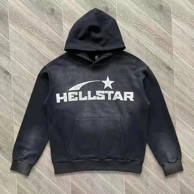 Vintage Make Old Hellstar Bluie 23ss Fall Winter Classic Flame Letter Drukuj mężczyźni Pullover Hellstar Hooded Sportswears 231221