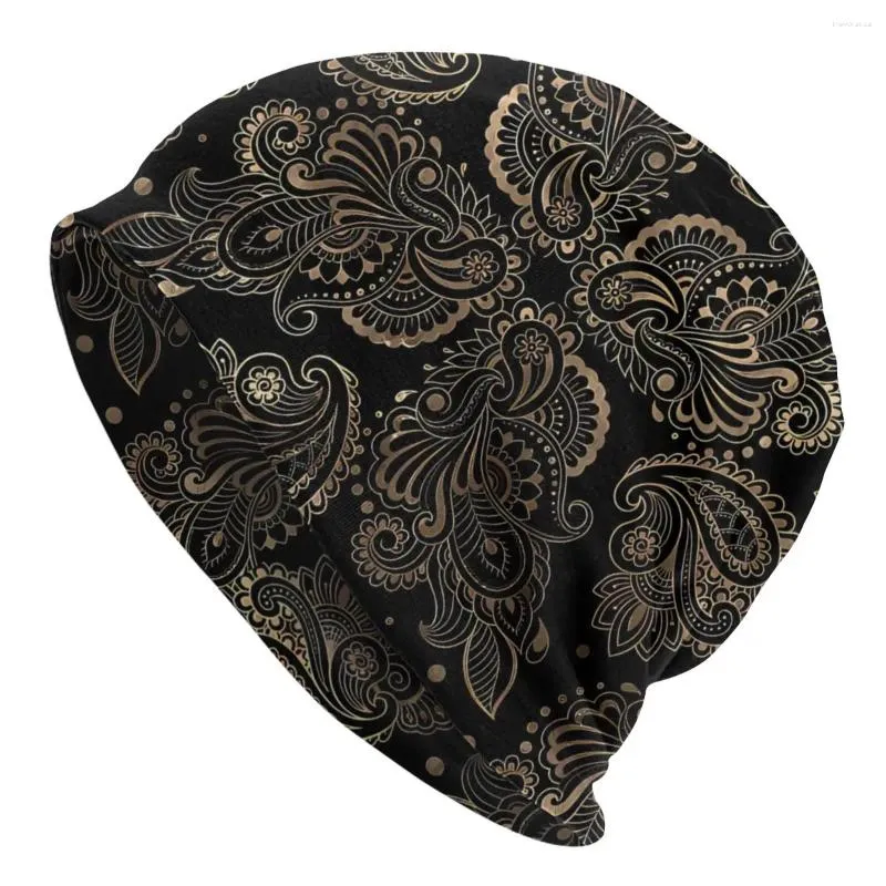 BERET ORIENTAL PAISLEY ORNNE GOLD ON BLACO CONTO HOMME OUTDOOR PERSIA PERSIA SEGNI BASI DI BAMBINATI CHIUDI CAPITO