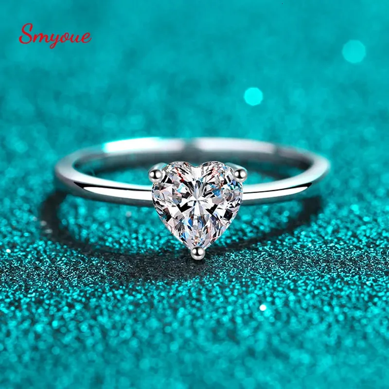 Smyoue Weißgold 0,5ct 5 mm Herz geschnittener Ring für Frauen S925 Solid Silver Lab Diamond Ehering Luxusschmuck Gra 231221