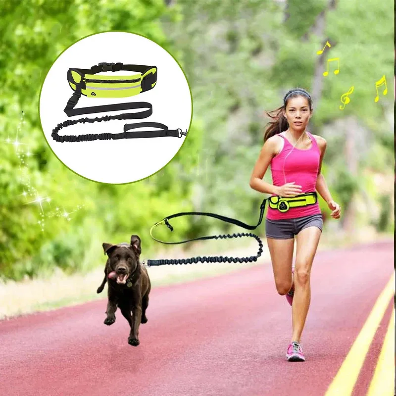 Hands Free Dog Leash com cintura Bag ao ar livre correndo a caminhar reflexivo coleira de estimação elástica cinturão de tração de corda de corda 231221