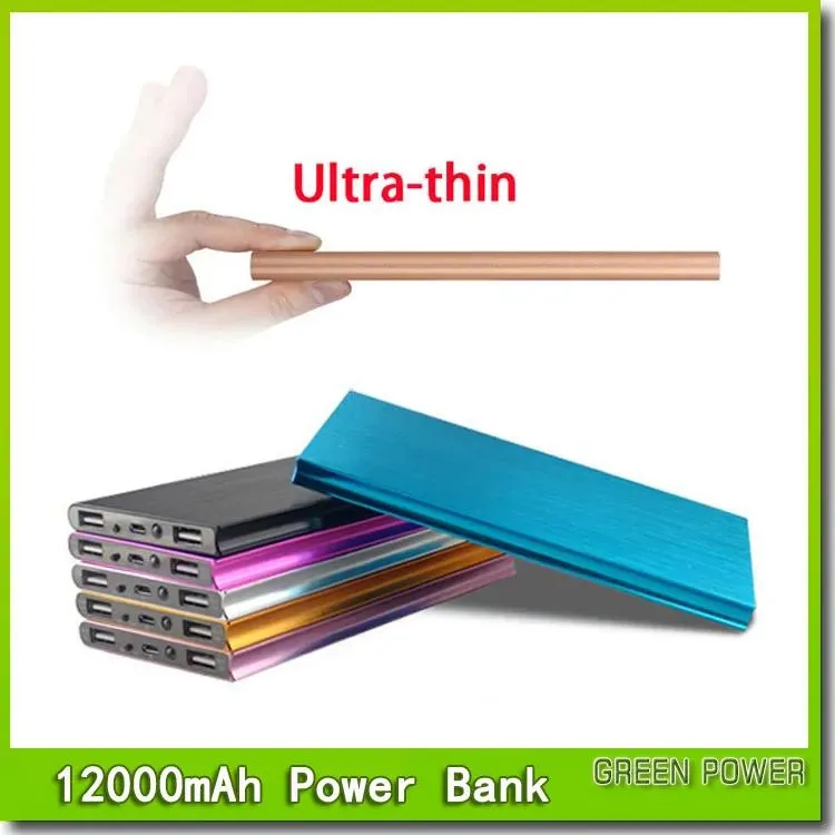 Банки Ultra Thin 12000mah Power Bank Безопасность батареи USB Зарядное устройство Аварийное зарядное устройство для мобильных зарядных устройств для мобильных мобильных телефонов iPhone бесплатно