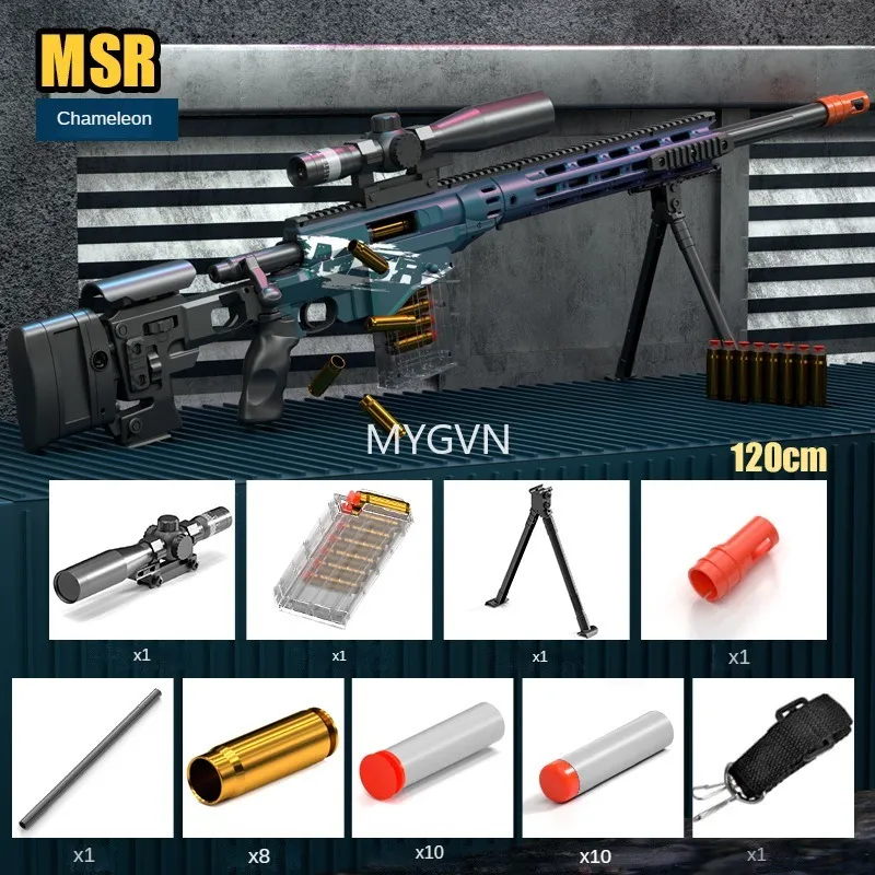 MSR Sniper Toy Gun Manual de 120 cm de ejeção de barra de bala macia