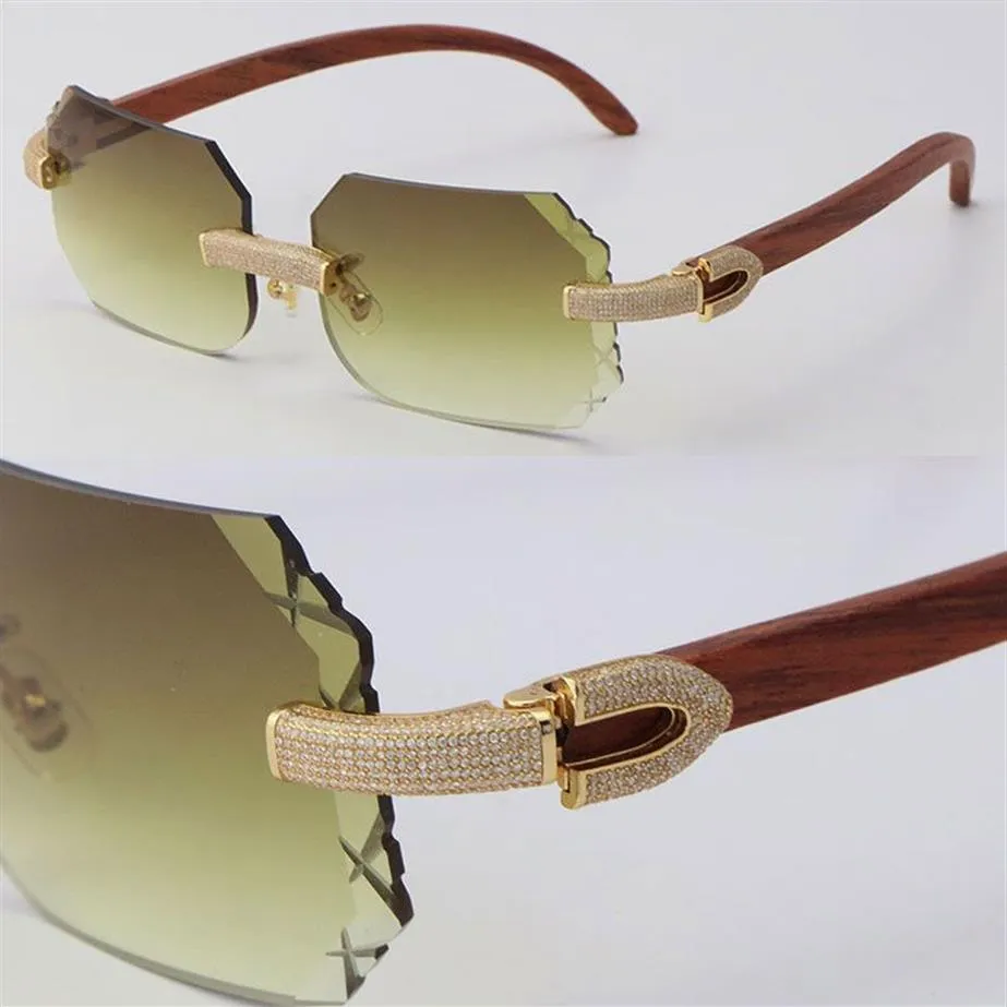 Whole New Micro-paved Rimless Luxury Diamond Set Sunglasses Wood Sun Glasses Rocks Wooden Eyeglasses Frame Male and Female C D2202