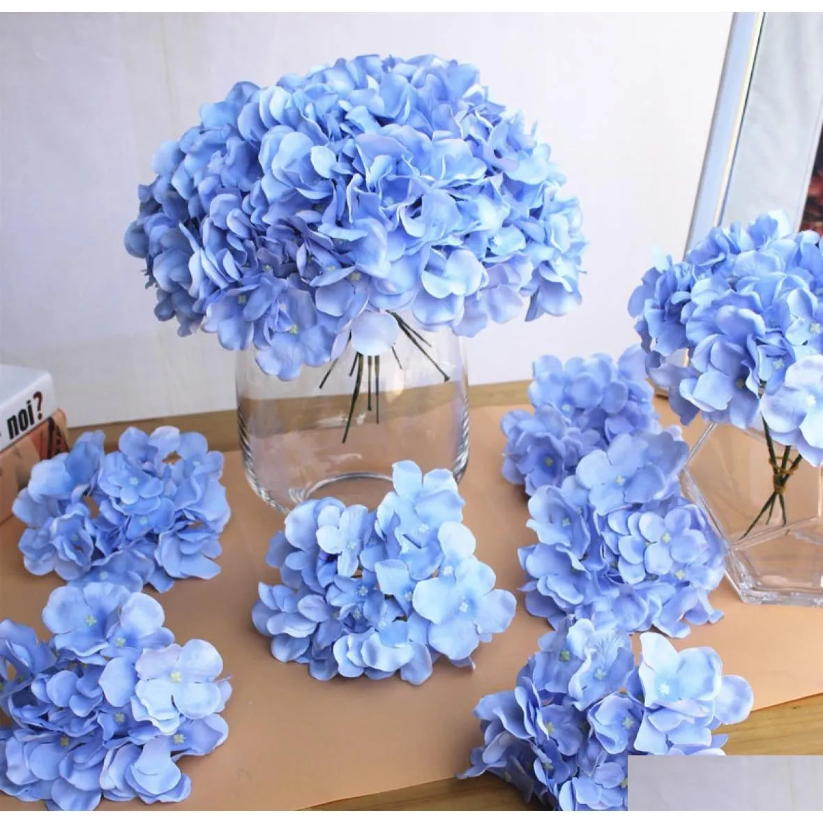 Flores decorativas grinaldas 10pcslot Luxury colorf Artificial Silk Hydrangea Flowers Cabe