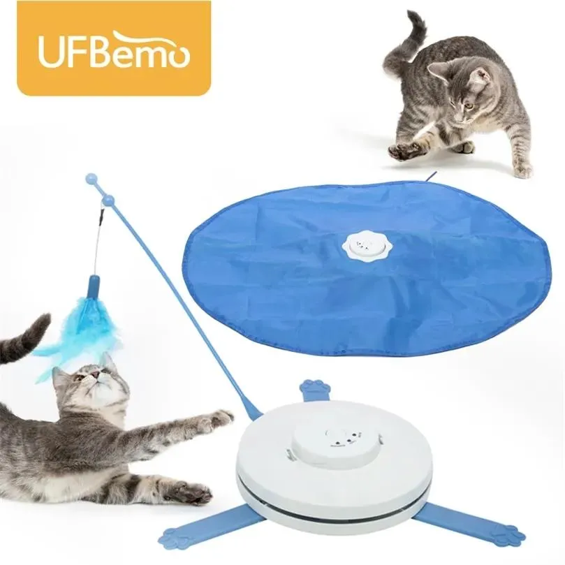 Toys UFBemo Cat Toy Interactive Laser Chat Undercover Fabric Moving Mouse Feather Pet Crazy Toy Cat Teaser Automatic 220423