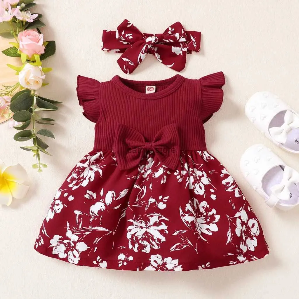 Girl's Dresses Dress For Kids 3-24 Months Korean Style Fashion Butterfly Sleeve Cute Floral Princess Formal Dresses Ootd For Newborn Baby GirlL231222