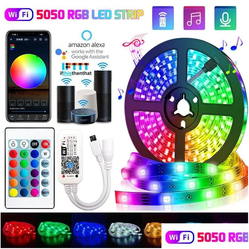 Strisce a LED 5m-30m Light Strip WiFi RGB DC 12V a nastro impermeabile a nastro impermeabile Adattatore di alimentazione Bluetooth Controller Bluetooth Controller per goccia homedici D otfq4