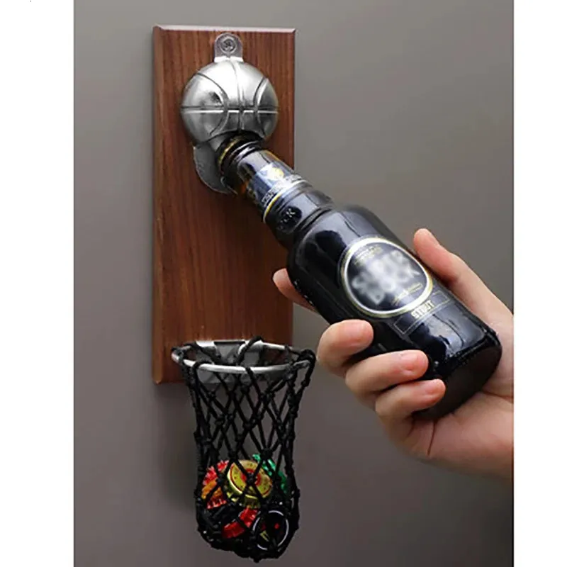 Basketball S Bottle Opener With Pocket Wall Mounted Home Decor Can Wine Beer Magnet Kitchen Gadget Bar Party Supplies 231221