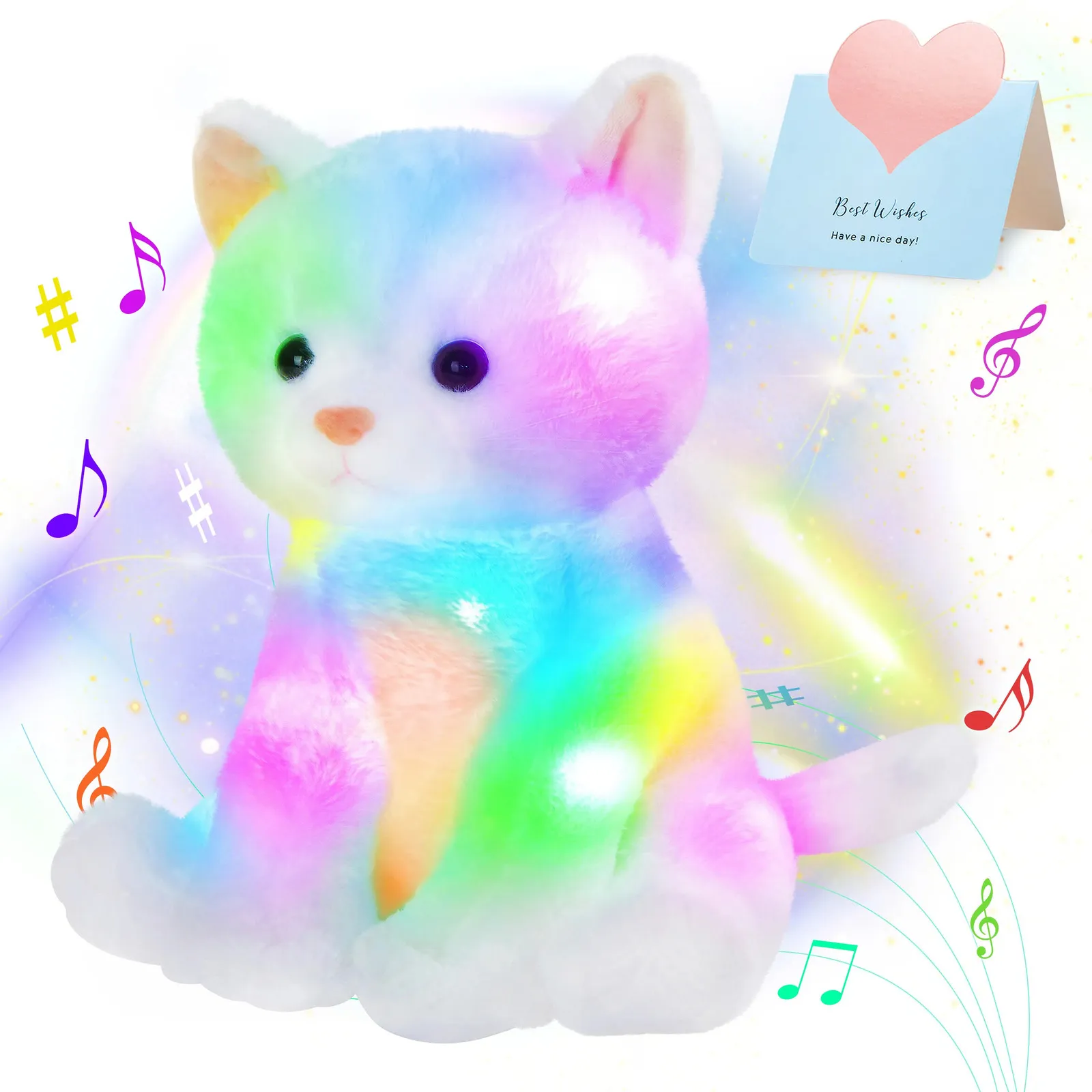 Glödande LED -ljus Musikfylld leksak Cat Doll Kawaii Sleeping Throw Pillow For Girls Lullabies Plush Animals Barn Barn 231221