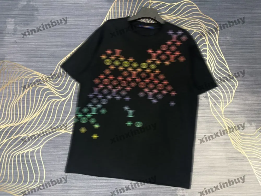 xinxinbuy 2024 Men designer Tee t shirt Gradient letter printing short sleeve cotton women Black white gray XS-3XL