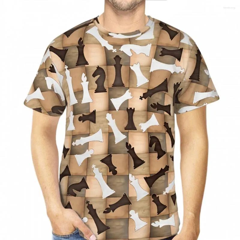 メンズTシャツチェスデザインTシャツのフィギュアパターン木製テクスチャー3Dプリント特大の短袖レトロストリートウェア
