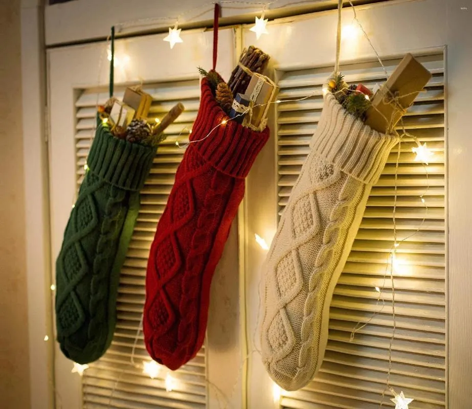 Julekorationer 1 st stickade strumpor dekoration presentpåse julträd prydnadsstrumpa hängande hem