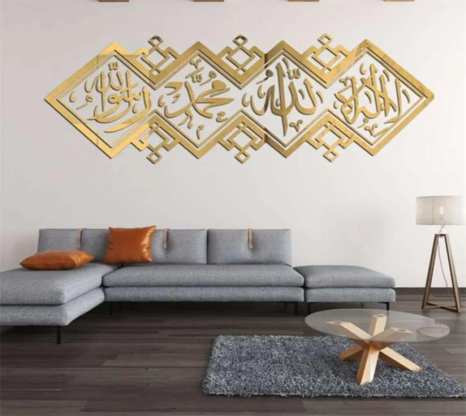 イスラムミラー3Dステッカーアクリルウォールステッカームスリム壁画リビングルームウォールアートイスラム装飾家の装飾2109299906567
