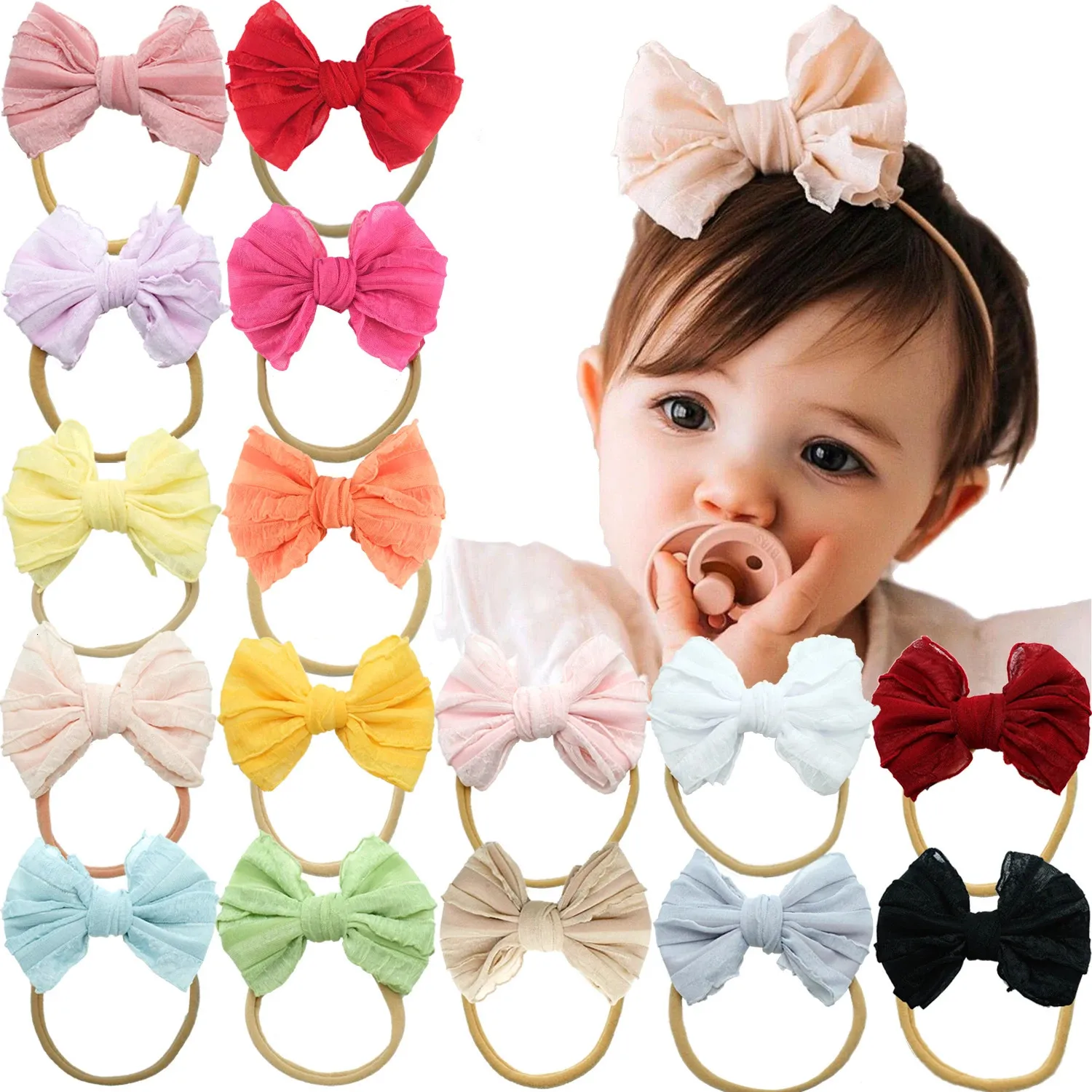 16 Farben Baby Girl Stirnbänder mit 4 Zoll Bögen weicher Nylon für geborenes Kleinkind -Pokalzubehör 231221